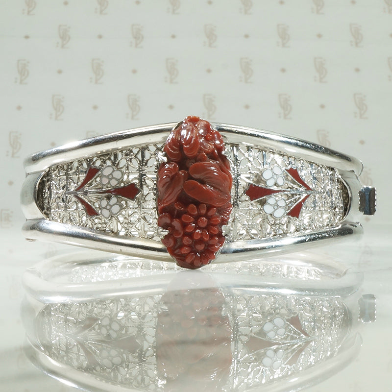 Art Glass and Enamel Filigree Bangle c1920