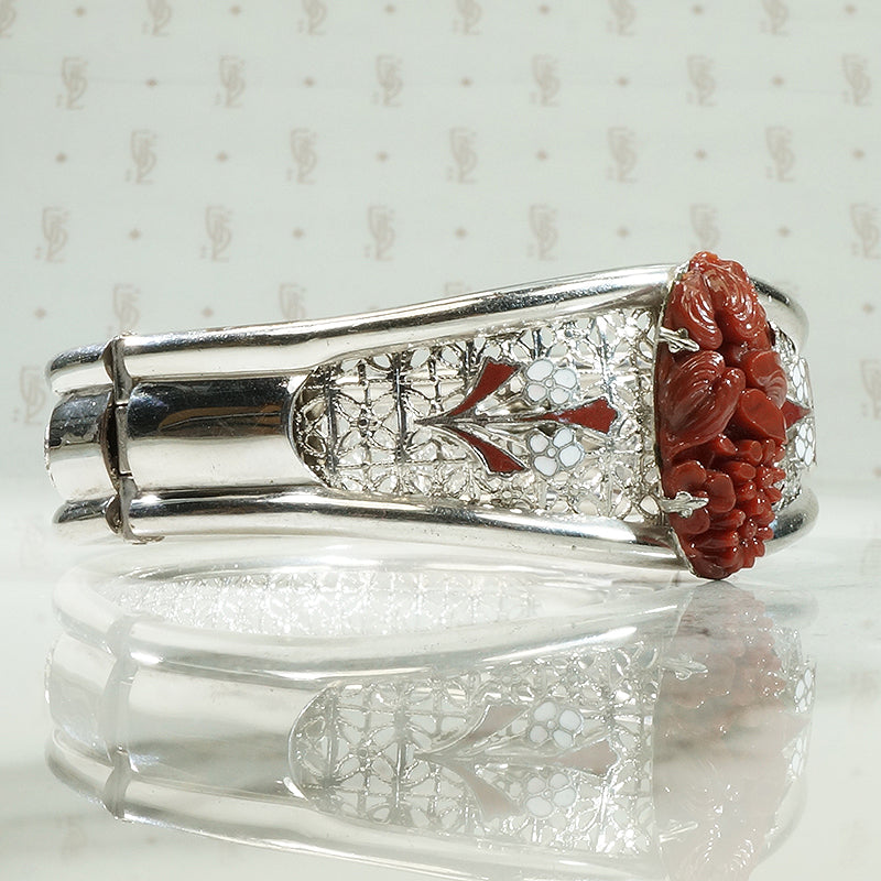 Art Glass and Enamel Filigree Bangle c1920