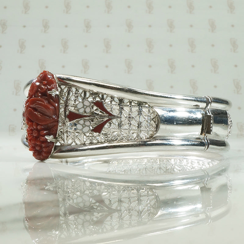 Art Glass and Enamel Filigree Bangle c1920