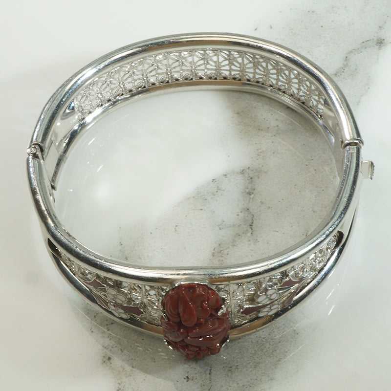 Art Glass and Enamel Filigree Bangle c1920