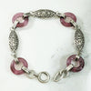 Deco Bracelet of Silver Filigree & Purple Glass Rings