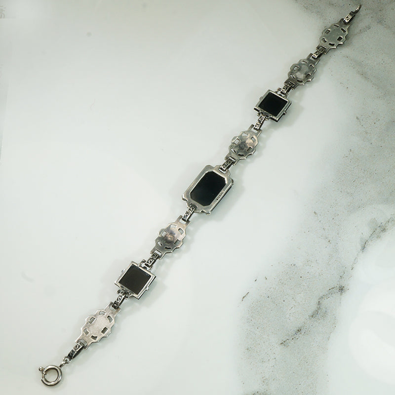Deco Onyx and Marcasite Sterling Bracelet