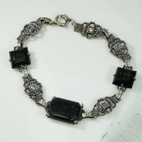 Deco Onyx and Marcasite Sterling Bracelet