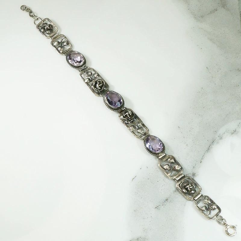 German Bracelet of Silver Roses & Amethysts