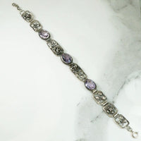 German Bracelet of Silver Roses & Amethysts