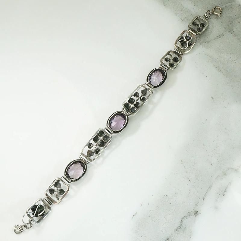 German Bracelet of Silver Roses & Amethysts