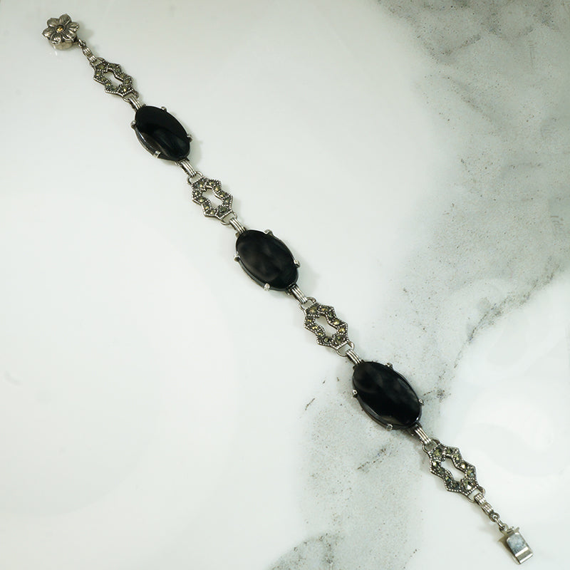 Dark and Sparkly Onyx and Marcasite Bracelet
