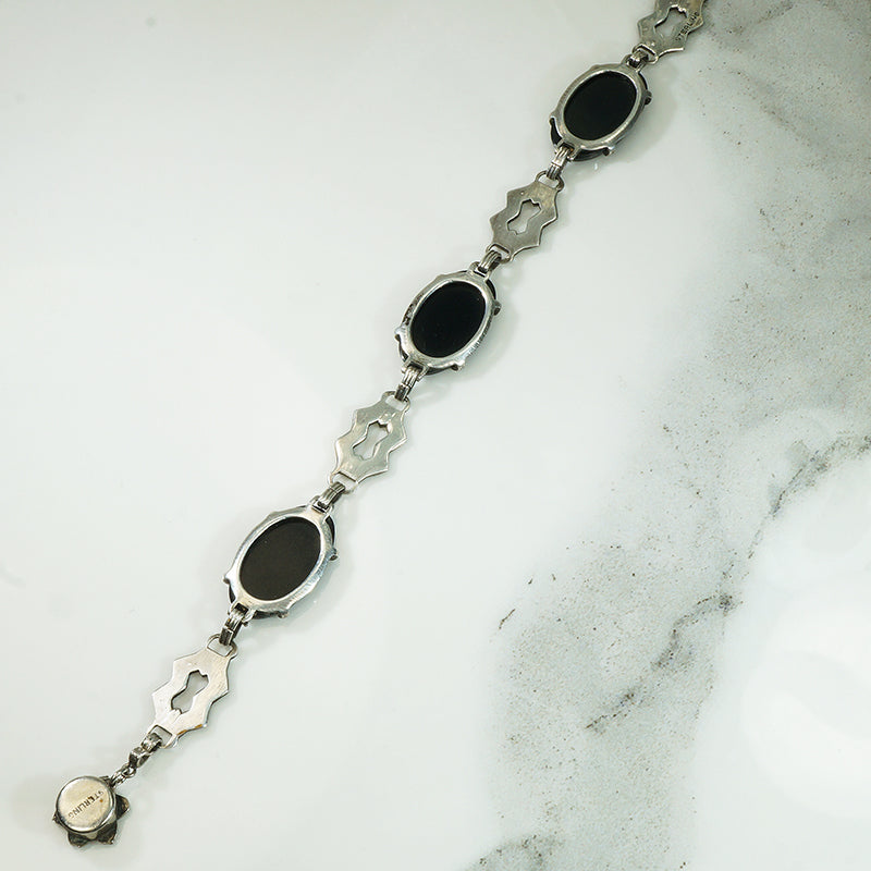 Dark and Sparkly Onyx and Marcasite Bracelet