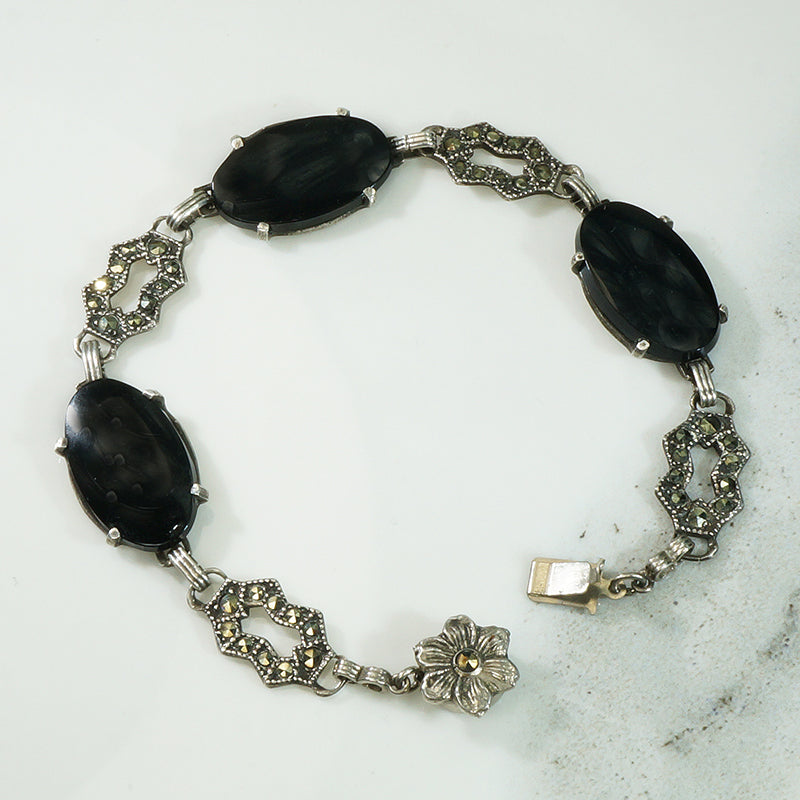 Dark and Sparkly Onyx and Marcasite Bracelet