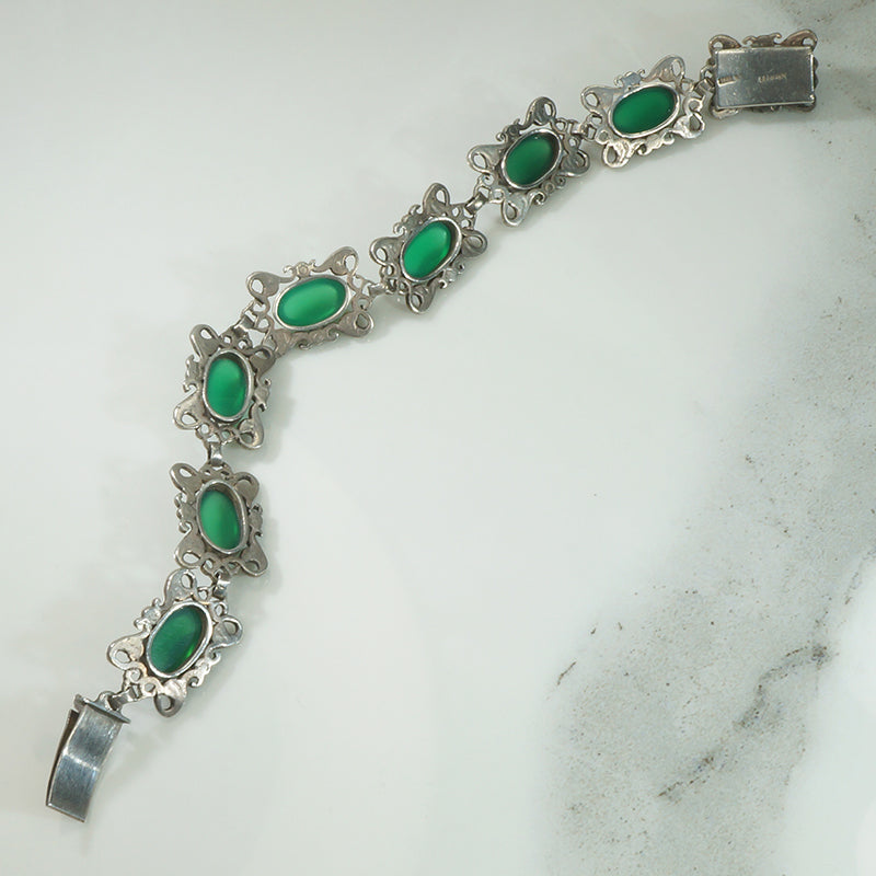 Deco Chrysoprase Sterling Marcasite Bracelet