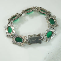 Deco Chrysoprase Sterling Marcasite Bracelet