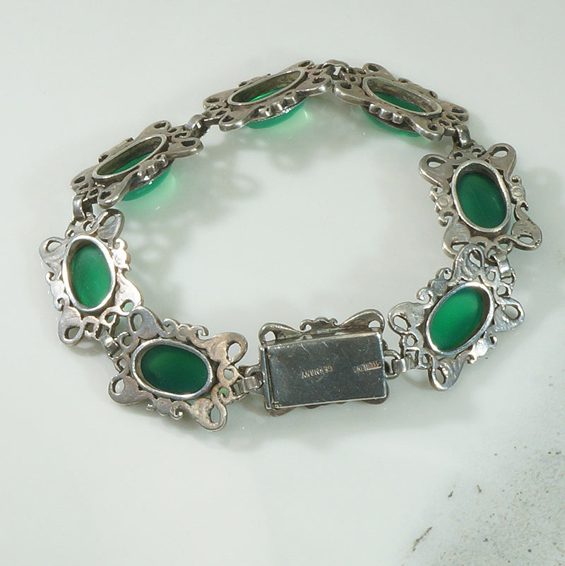 Deco Chrysoprase Sterling Marcasite Bracelet