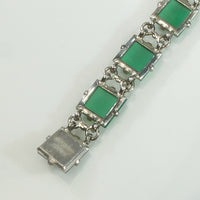 Sterling Silver and Green Chrysoprase Deco Bracelet