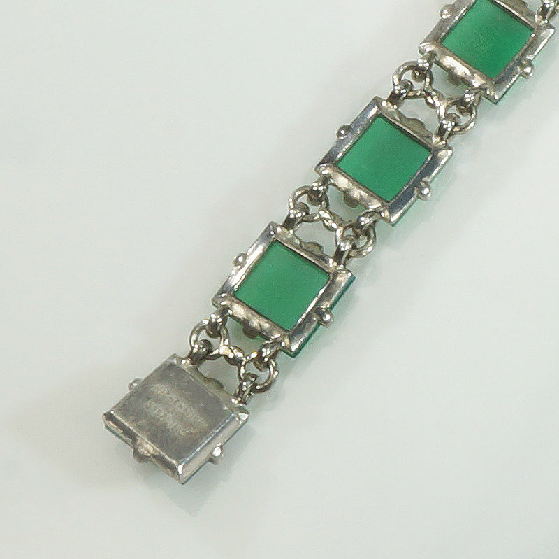 Sterling Silver and Green Chrysoprase Deco Bracelet