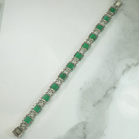 Sterling Silver and Green Chrysoprase Deco Bracelet