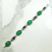 Glowing Green Chrysoprase & Silver Roses Bracelet
