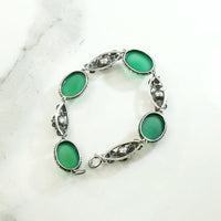 Glowing Green Chrysoprase & Silver Roses Bracelet