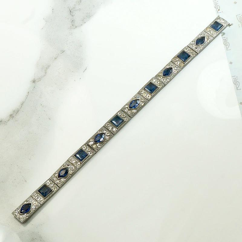 Art Deco Blue & White Paste Line Bracelet