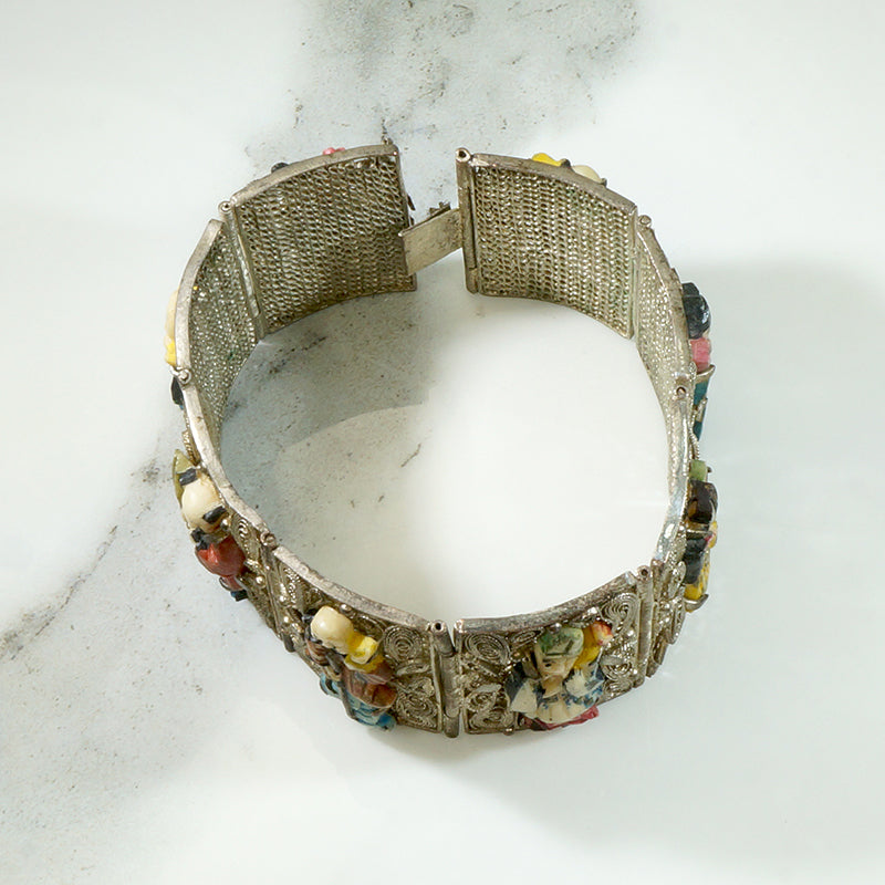 Incredible Chinese Figural Filigreed Panel Bracelet