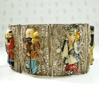 Incredible Chinese Figural Filigreed Panel Bracelet