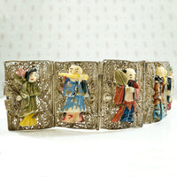 Incredible Chinese Figural Filigreed Panel Bracelet