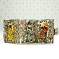 Incredible Chinese Figural Filigreed Panel Bracelet