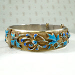 Enameled Chrysanthemum Chinese Silver Bracelet