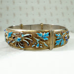 Enameled Chrysanthemum Chinese Silver Bracelet
