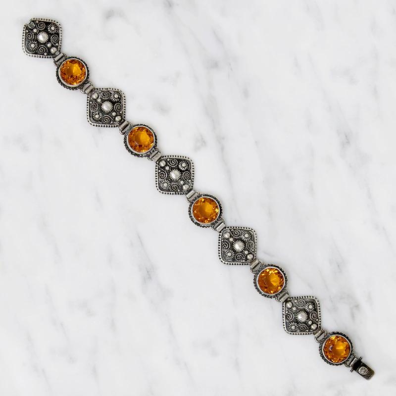Fiery Citrine & Silver Filigree Bracelet
