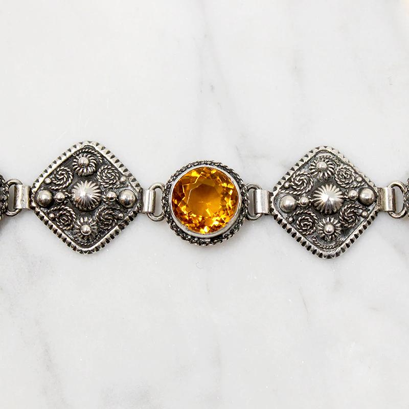 Fiery Citrine & Silver Filigree Bracelet