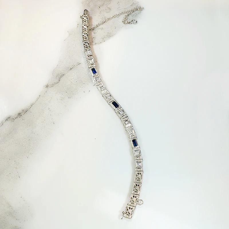Acanthus Motif Diamond & Sapphire Deco Bracelet