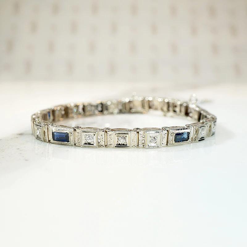 Acanthus Motif Diamond & Sapphire Deco Bracelet