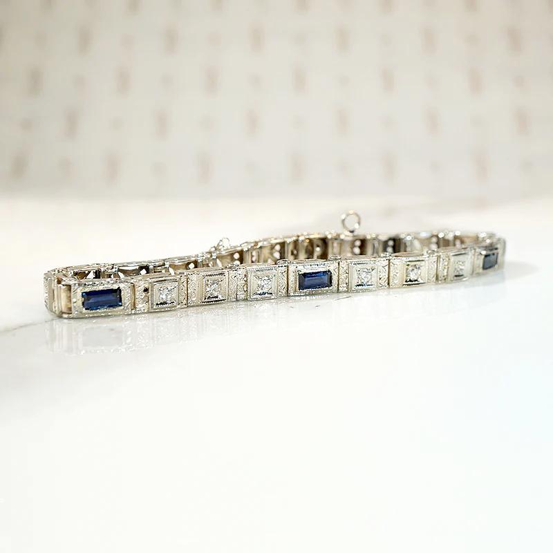 Acanthus Motif Diamond & Sapphire Deco Bracelet