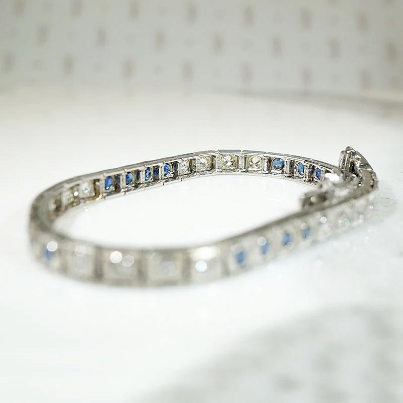 Refined Diamond & Sapphire Art Deco Line Bracelet