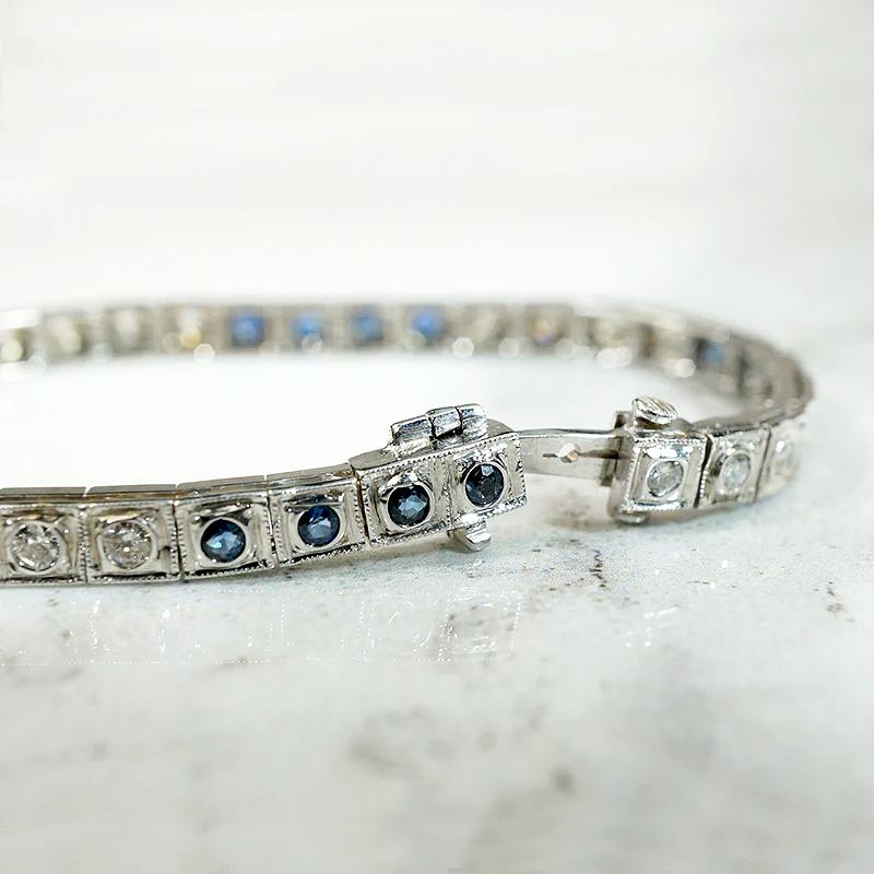 Refined Diamond & Sapphire Art Deco Line Bracelet