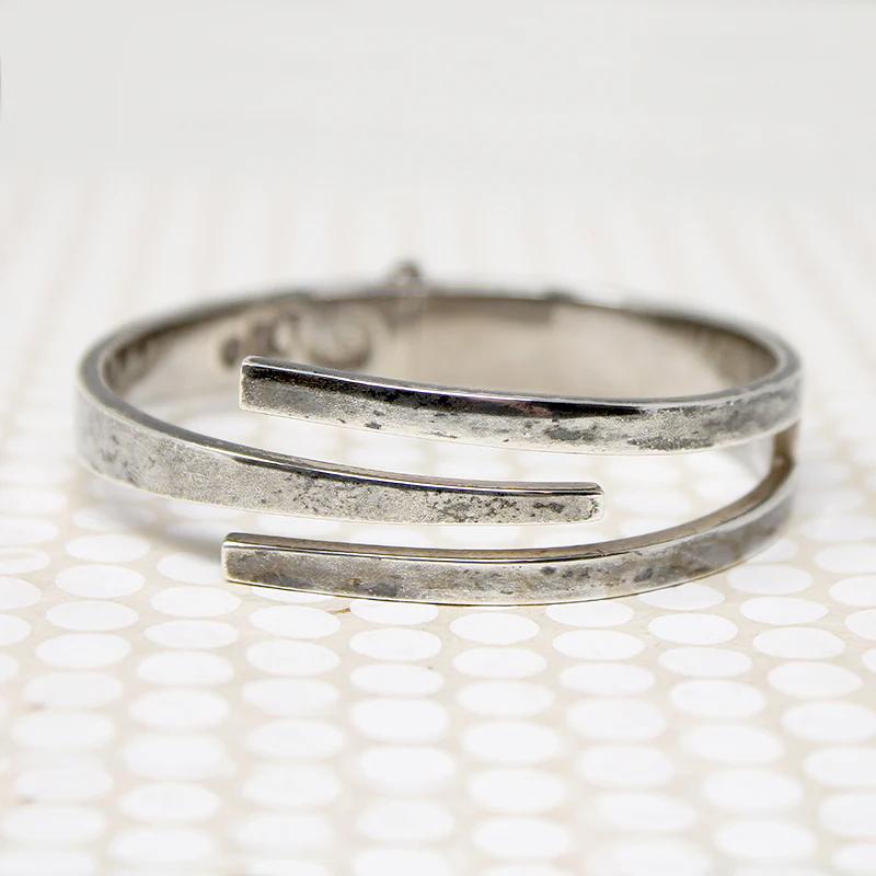 Edgy Sterling Hinged Bracelet Signed Los Ballestros