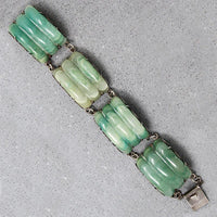 Glossy Mexican Greenstone In Gorgeous Silver Bracelet