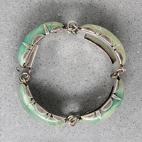 Glossy Mexican Greenstone In Gorgeous Silver Bracelet