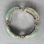 Glossy Mexican Greenstone In Gorgeous Silver Bracelet