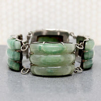 Glossy Mexican Greenstone In Gorgeous Silver Bracelet