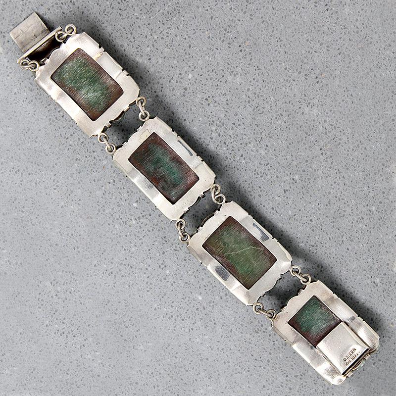 Glossy Mexican Greenstone In Gorgeous Silver Bracelet