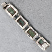 Glossy Mexican Greenstone In Gorgeous Silver Bracelet