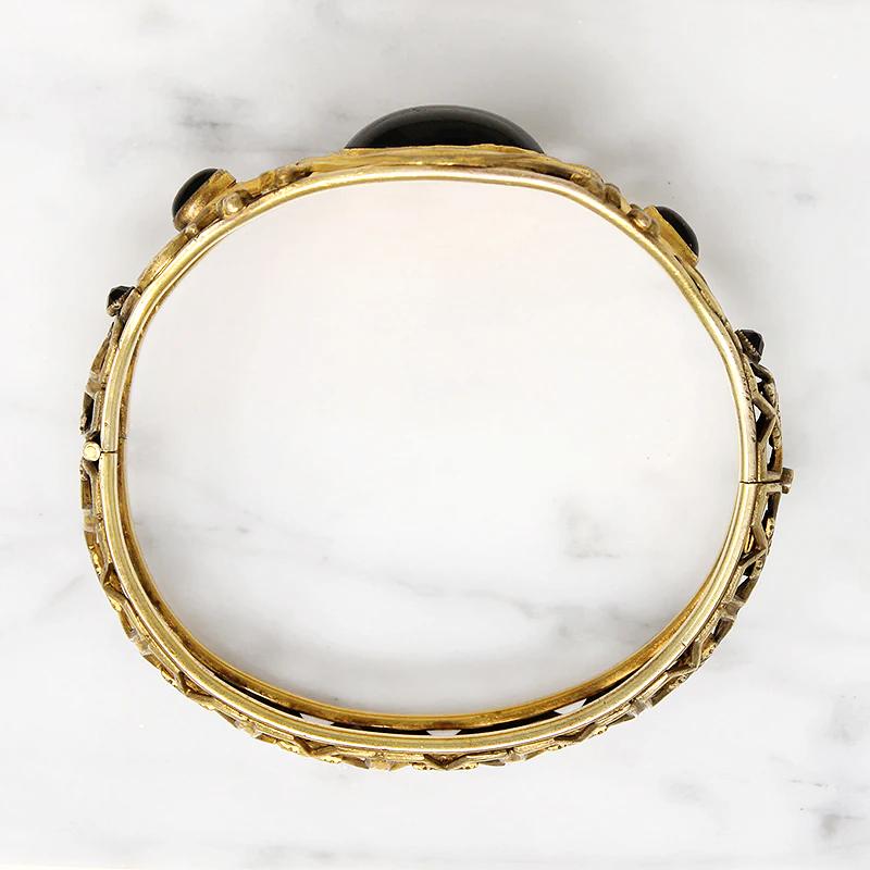 Elaborate Edwardian Bracelet with Purple Glass Cabochons