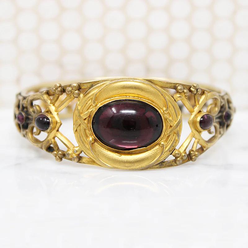 Elaborate Edwardian Bracelet with Purple Glass Cabochons