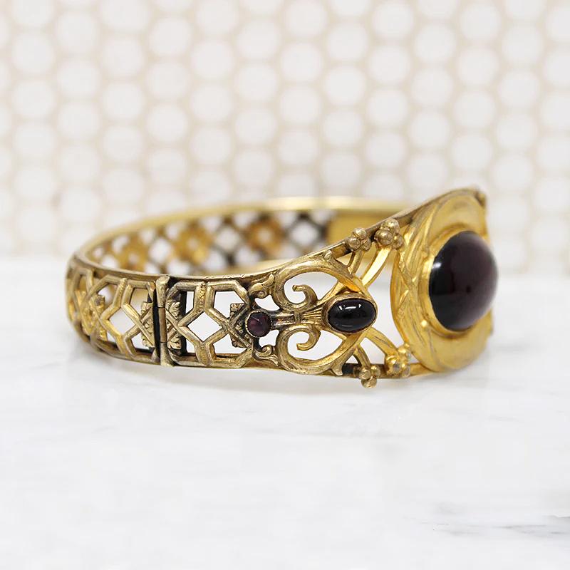 Elaborate Edwardian Bracelet with Purple Glass Cabochons