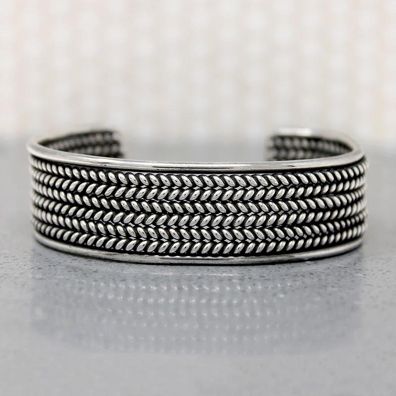 Herringbone Plait Silver Wire Cuff Bracelet