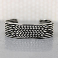 Herringbone Plait Silver Wire Cuff Bracelet