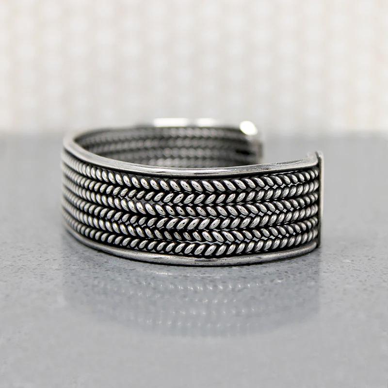 Herringbone Plait Silver Wire Cuff Bracelet