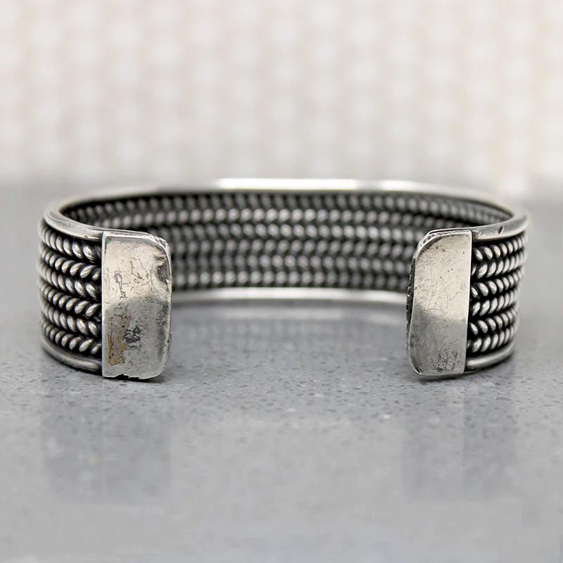 Herringbone Plait Silver Wire Cuff Bracelet