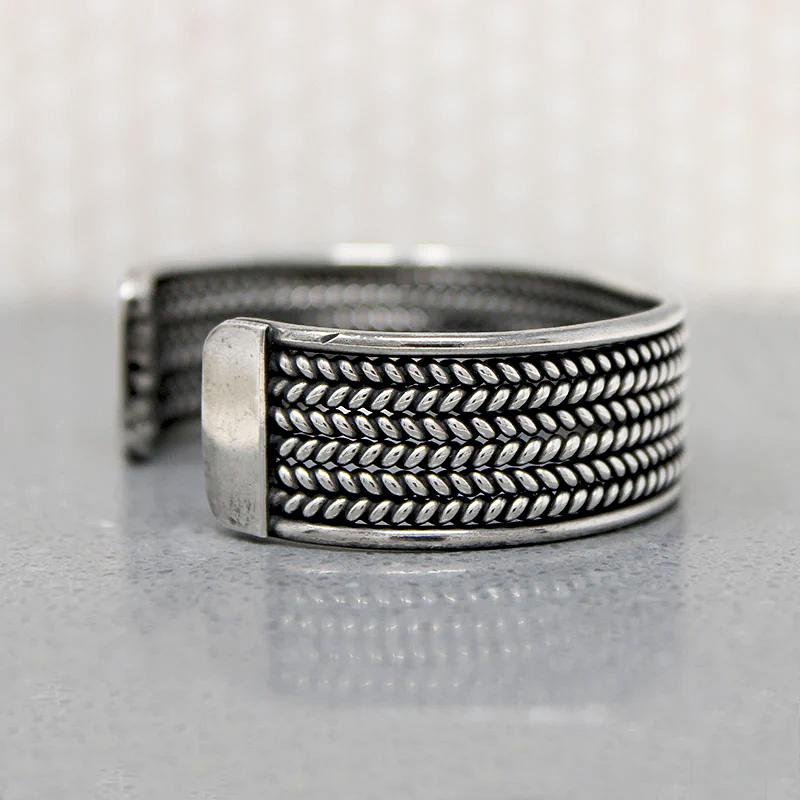 Herringbone Plait Silver Wire Cuff Bracelet